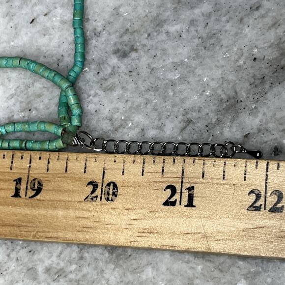 Turquoise Tone Cascade Necklace 4 Strand Layered Discs Beaded Faux Pearl Jewelry - Picture 7 of 8